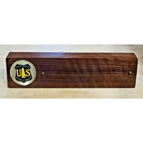 Vtg U.S. Forest Service Ranger Desk name tag base wood USFS nameplate plaque